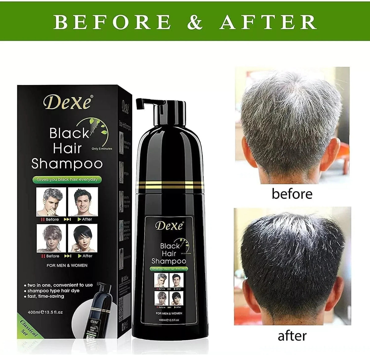 Shampooing colorant Noir rapide Dexe Collagène & a l'huile d'argan